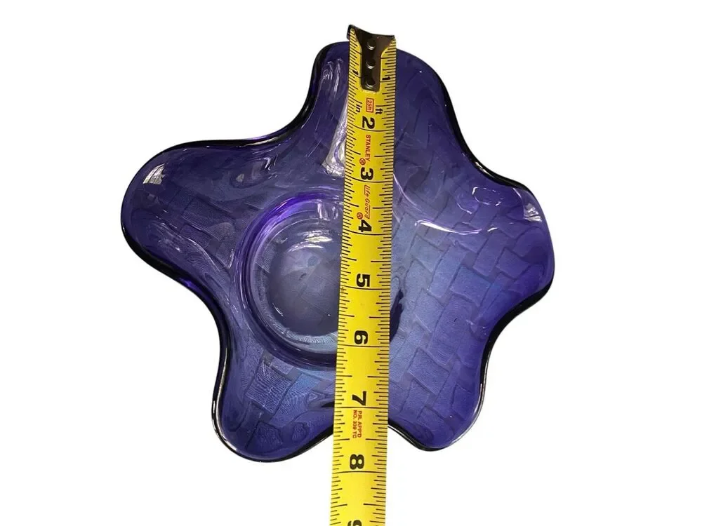 Purple Art Glass Ruffled Bowl Hand Blown Wavy Decorative Candy Dish 6” Vintage